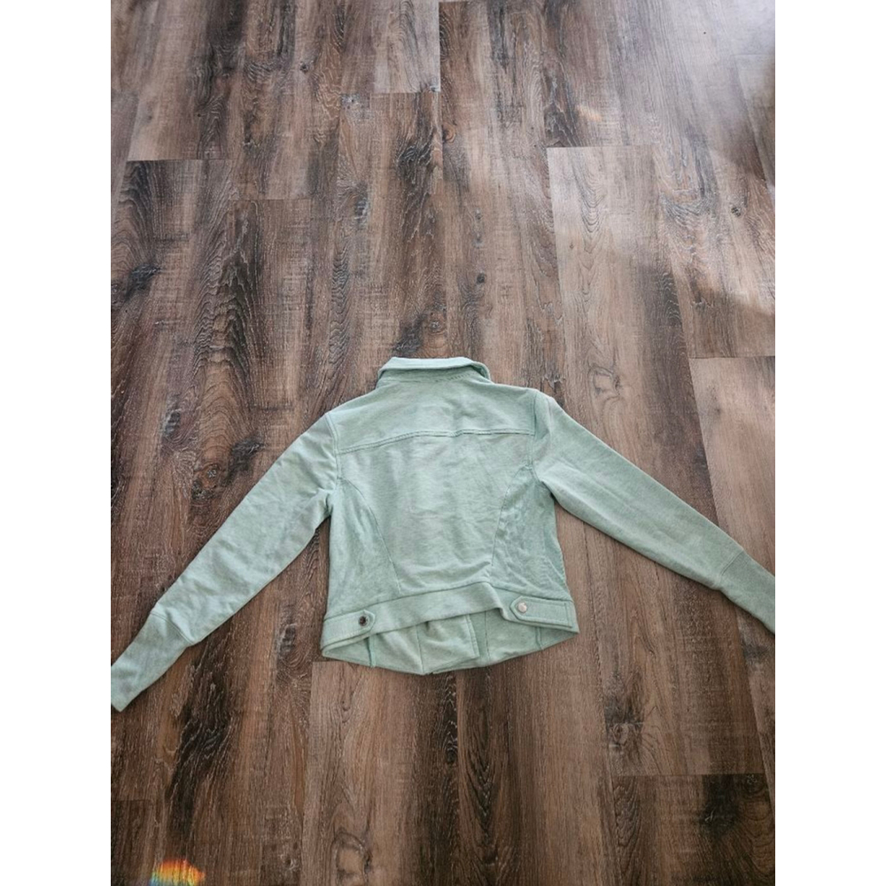 Women's H by HALSTON Mint Green Silver Zip Utility Jacket Size 8 - Picture 4 of 5